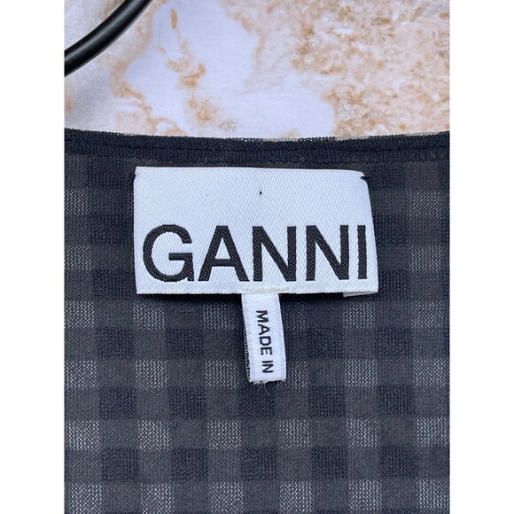 GANNI Gingham Mesh Wrap Mini Dress size 34/4 - Picture 10 of 11